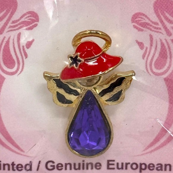 🍀 Red H’attitude Angel Tac European Crystal Handpainted Lapel Pin Brooch - Picture 1 of 4